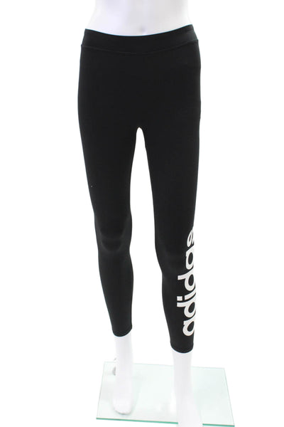 Adidas Womens Textured Lined Logo Printed Ankle Leggings Black Size S