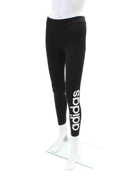 Adidas Womens Textured Lined Logo Printed Ankle Leggings Black Size S