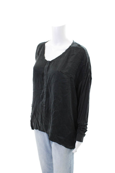 Go By GoSilk Womens Silk V Neck Front Zipper Blouse Black Size Medium
