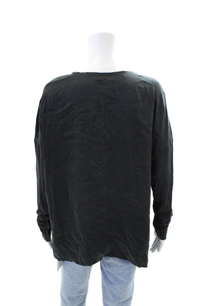 Go By GoSilk Womens Silk V Neck Front Zipper Blouse Black Size Medium