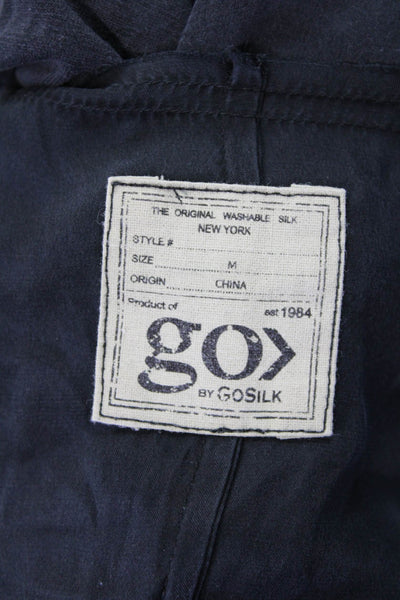Go By GoSilk Womens Silk V Neck Front Zipper Blouse Black Size Medium