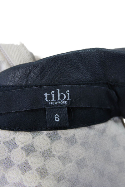 Tibi Womens Crew Neck Short Sleeves Blouse Beige Black Cotton Size 6
