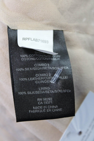Tibi Womens Crew Neck Short Sleeves Blouse Beige Black Cotton Size 6