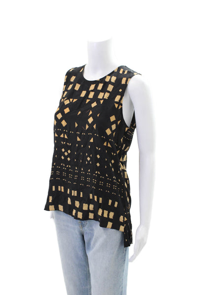 Parker Womens Silk Geometric Print Sleeveless Tank Top Black Beige Size Small