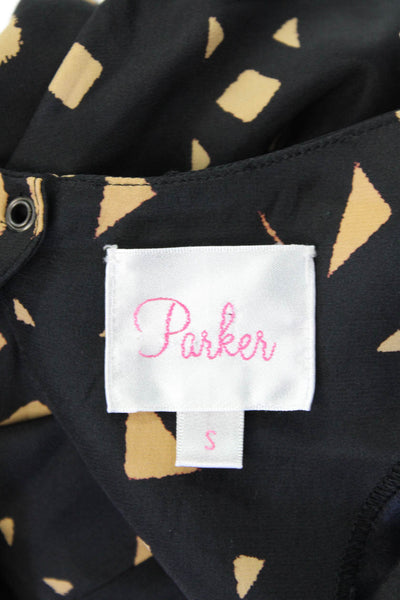 Parker Womens Silk Geometric Print Sleeveless Tank Top Black Beige Size Small