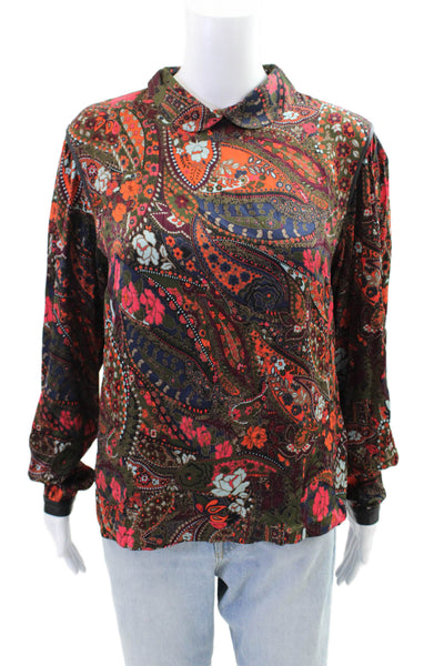 Raoul Womens Silk Floral Paisley Print Blouse Multi Colored Size 10