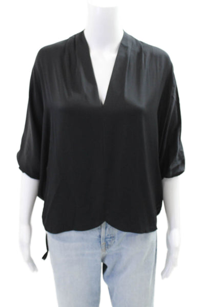 Elie Tahari Womens Silk Short Sleeves V Neck Blouse Black Size Extra Small