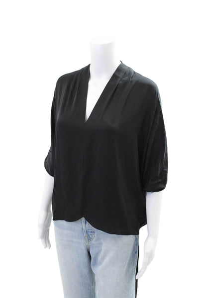 Elie Tahari Womens Silk Short Sleeves V Neck Blouse Black Size Extra Small