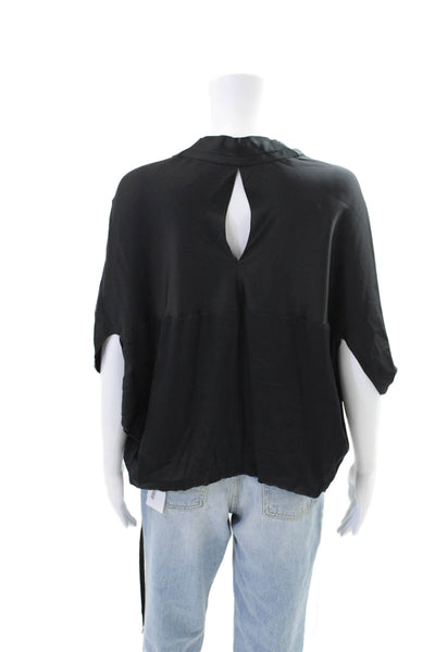 Elie Tahari Womens Silk Short Sleeves V Neck Blouse Black Size Extra Small