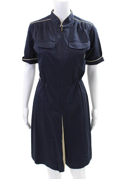 Paul & Joe Womens Short Sleeves A Line Dress Navy Blue Cotton Size EUR 40