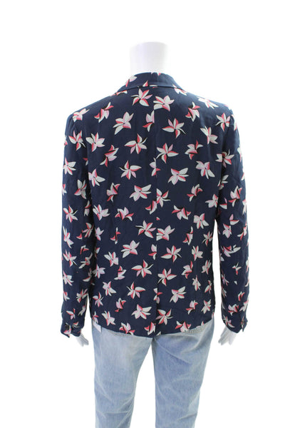 Joie Womens Silk Floral Print Single Button Blazer Navy Blue Size Small