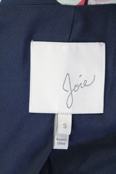 Joie Womens Silk Floral Print Single Button Blazer Navy Blue Size Small
