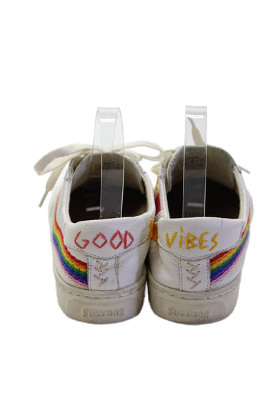 Soludos Womens Rising Sun Good Vibes Low Top Sneakers White Leather Size 8M