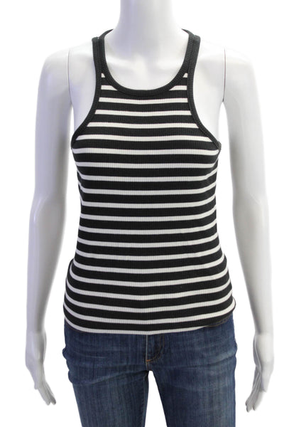 J Crew Womens Scoop Neck Ribbed Knit Striped Tank Top Black White Size Medium