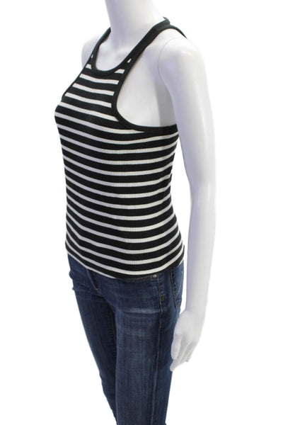 J Crew Womens Scoop Neck Ribbed Knit Striped Tank Top Black White Size Medium