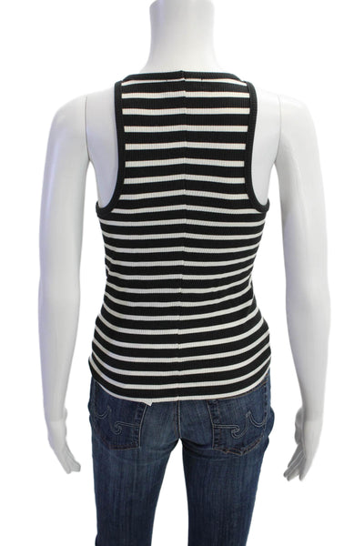 J Crew Womens Scoop Neck Ribbed Knit Striped Tank Top Black White Size Medium