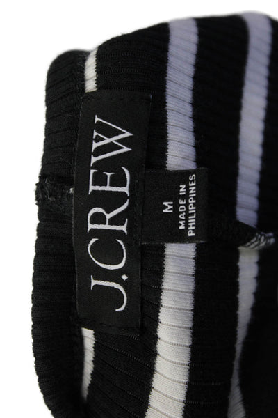 J Crew Womens Scoop Neck Ribbed Knit Striped Tank Top Black White Size Medium