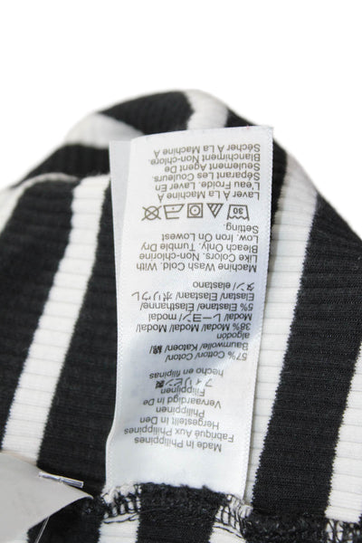 J Crew Womens Scoop Neck Ribbed Knit Striped Tank Top Black White Size Medium