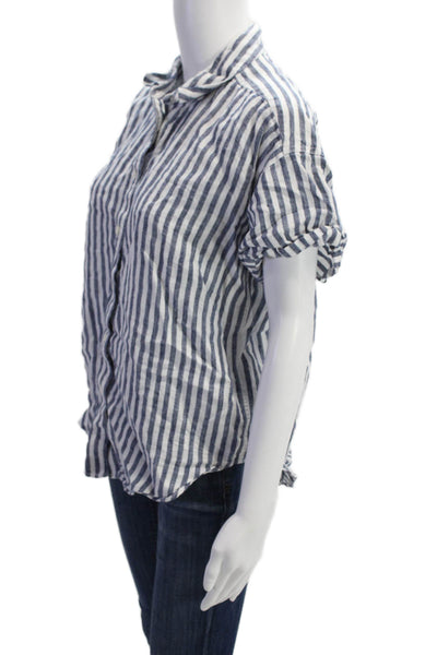J Crew Womens Short Sleeve Button Front Striped Relaxed Shirt Blue White Small