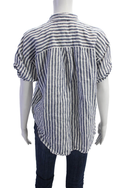 J Crew Womens Short Sleeve Button Front Striped Relaxed Shirt Blue White Small