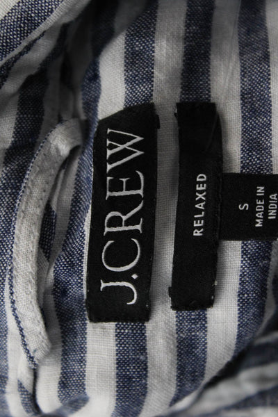 J Crew Womens Short Sleeve Button Front Striped Relaxed Shirt Blue White Small