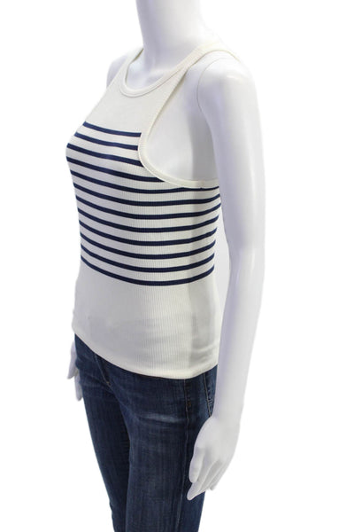 J Crew Womens Scoop Neck Ribbed Knit Striped Tank Top White Navy Size Medium