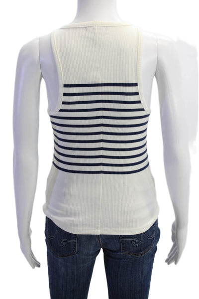 J Crew Womens Scoop Neck Ribbed Knit Striped Tank Top White Navy Size Medium