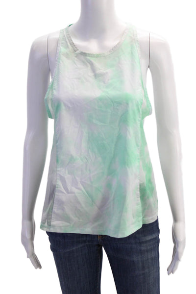 Nike Womens Scoop Neck Mesh Trim Tie Dyed Logo Tank Top Green White Size Small