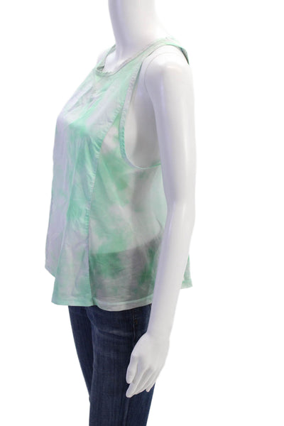 Nike Womens Scoop Neck Mesh Trim Tie Dyed Logo Tank Top Green White Size Small