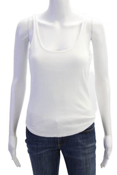J Crew Womens Scoop Neck Ribbed Knit Short Tank Top White Cotton Size Medium