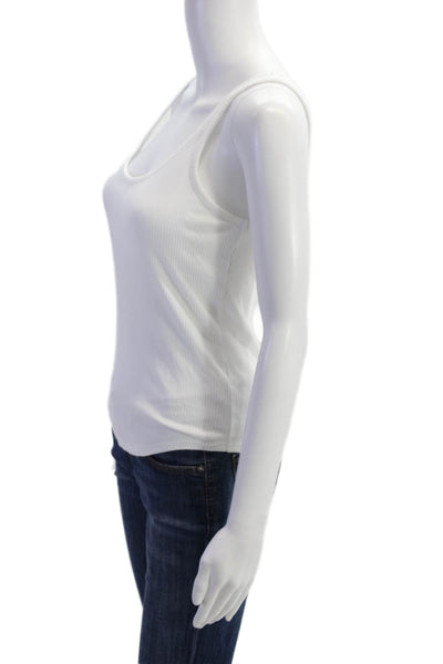 J Crew Womens Scoop Neck Ribbed Knit Short Tank Top White Cotton Size Medium