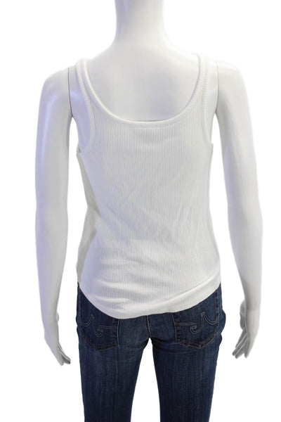 J Crew Womens Scoop Neck Ribbed Knit Short Tank Top White Cotton Size Medium