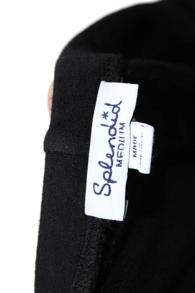 Splendid Womens Elastic Waistband Mid Rise Knit Ankle Leggings Black Size Medium