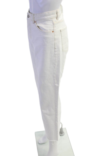 Zara Womens Button Fly High Rise Straight Fringe Jeans White Denim Size 6
