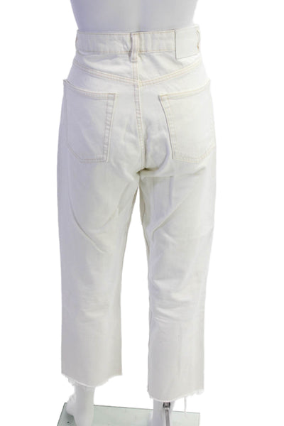 Zara Womens Button Fly High Rise Straight Fringe Jeans White Denim Size 6