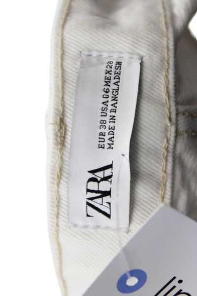 Zara Womens Button Fly High Rise Straight Fringe Jeans White Denim Size 6