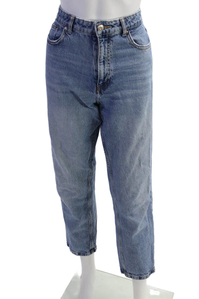 Zara Womens Zipper Fly High Rise Medium Wash Straight Jeans Blue Size 6
