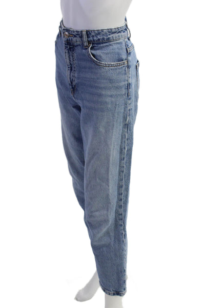 Zara Womens Zipper Fly High Rise Medium Wash Straight Jeans Blue Size 6