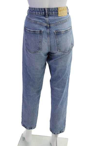 Zara Womens Zipper Fly High Rise Medium Wash Straight Jeans Blue Size 6