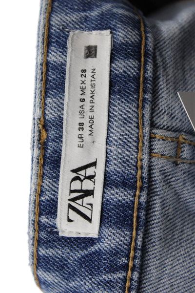 Zara Womens Zipper Fly High Rise Medium Wash Straight Jeans Blue Size 6