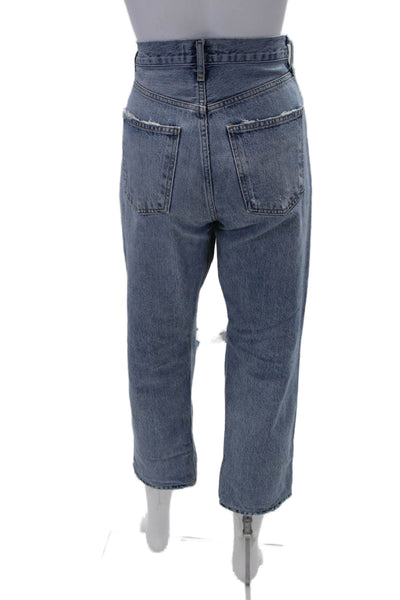 Agolde Womens Medium Wash Distress Ripped Straight Leg Jeans Blue Size 24