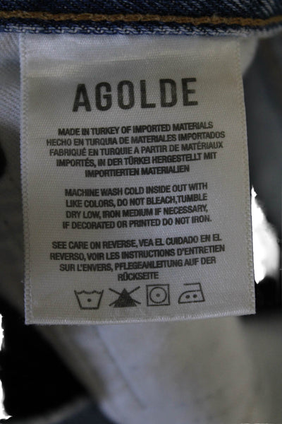 Agolde Womens Medium Wash Distress Ripped Straight Leg Jeans Blue Size 24