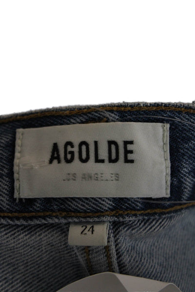Agolde Womens Medium Wash Distress Ripped Straight Leg Jeans Blue Size 24