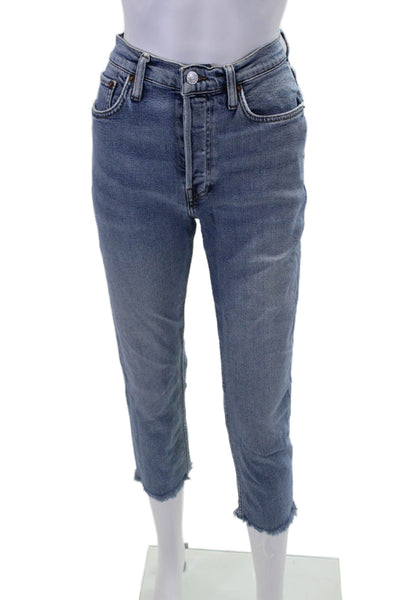 Re/Done Womens Medium Wash High Rise Straight Leg Jeans Blue Size 26