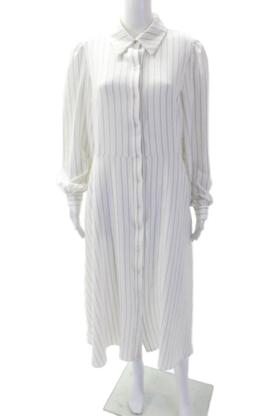 Julia Jordan Womens Striped Print Collared Button Up Belted Dress White Size 10