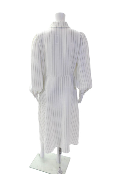 Julia Jordan Womens Striped Print Collared Button Up Belted Dress White Size 10