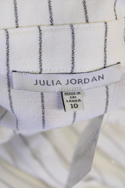 Julia Jordan Womens Striped Print Collared Button Up Belted Dress White Size 10