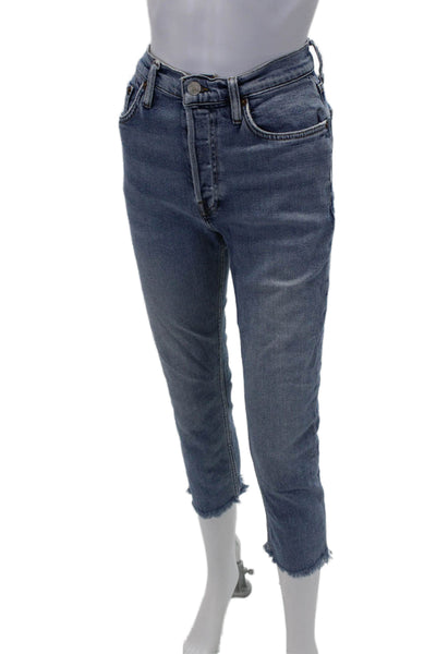 Re/Done Womens Medium Wash High Rise Straight Leg Jeans Blue Size 26