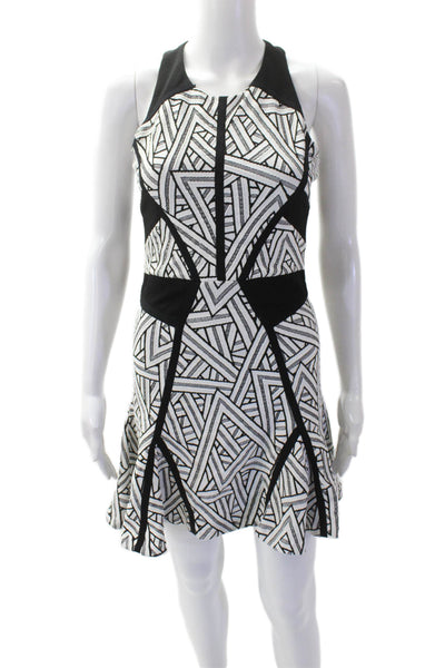 Parker Womens Geometric Print Sleeveless A Line Dress White Black Size Small