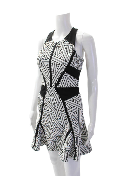 Parker Womens Geometric Print Sleeveless A Line Dress White Black Size Small